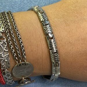 925 silver solid textured block link bracelet